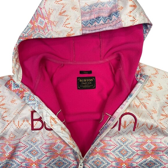 Burton Hoodie Womens Large L Pink White Aztec Peak Fleece Lined Full Zip Jacket - Picture 12 of 14